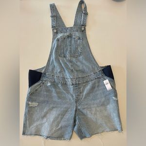 Old Navy Maternity M Side-Panel Slouchy Denim Jean Cut-Off Shortalls Overalls